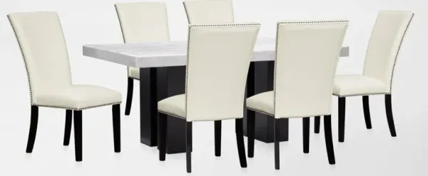 Artemis Marble Dining Table and 6 Upholstered Dining Chair - White Marble/White