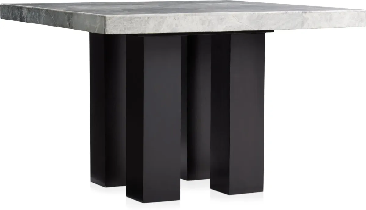 Artemis Marble Counter-Height Dining Table and 6 Upholstered Stools - Gray Marble/Blue