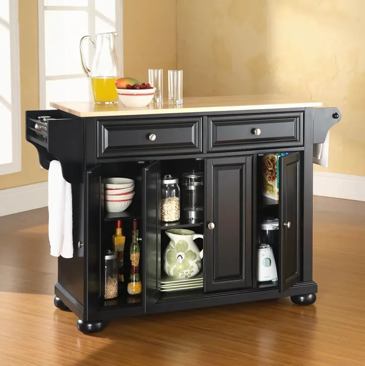 Alina Kitchen Island - Black/Wood Top