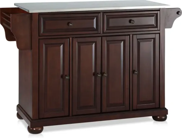 Alina Kitchen Island - Mahogany/Stainless Steel Top