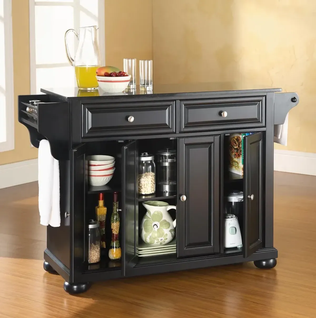 Alina Kitchen Island - Black/Black Granite Top