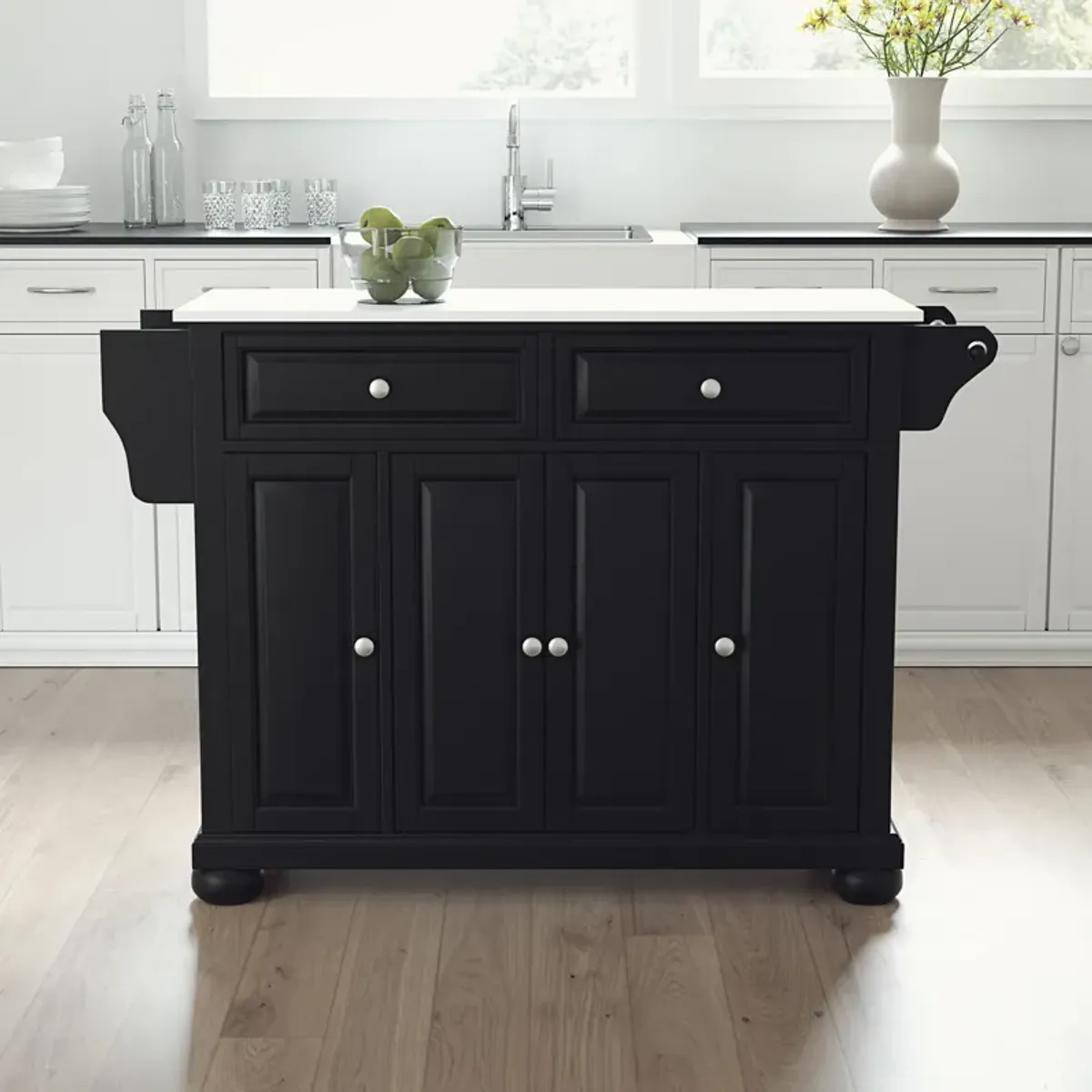 Alina Kitchen Island - Black/White Granite Top