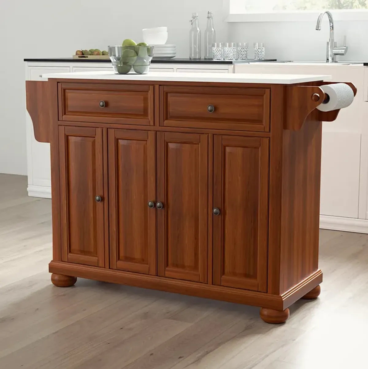 Alina Kitchen Island - Cherry/White Granite Top