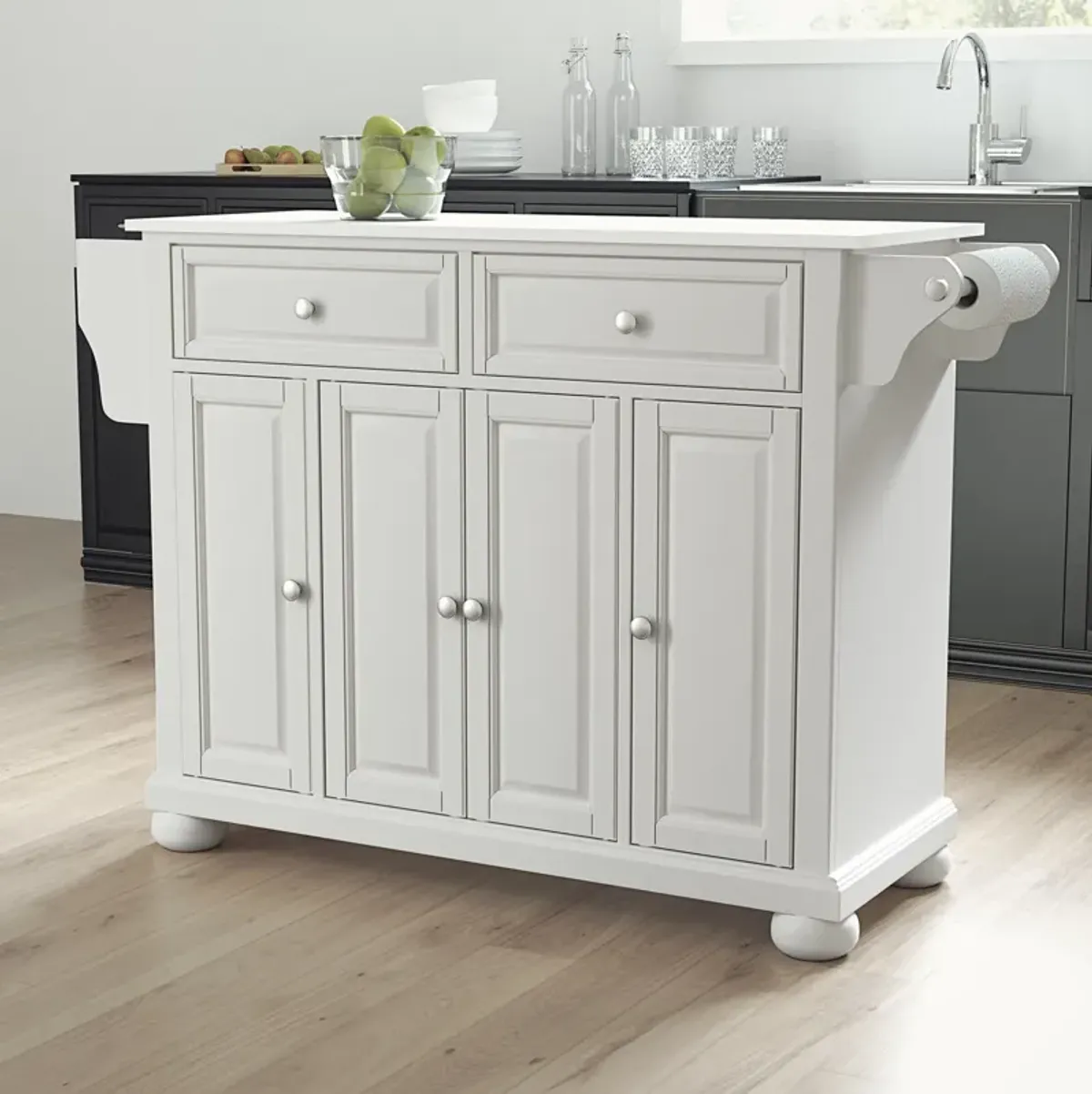 Alina Kitchen Island - White/White Granite Top