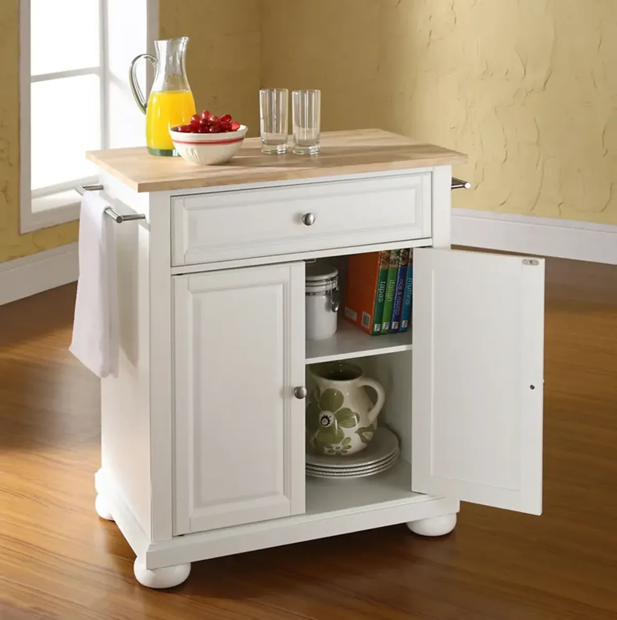 Alina Small Kitchen Island - White/Wood Top