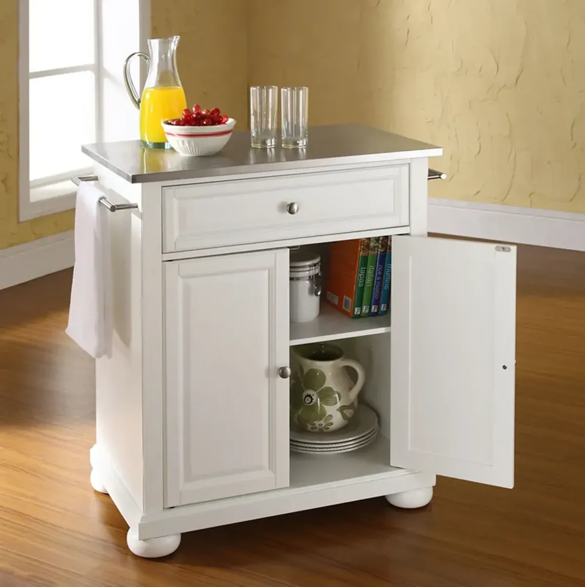 Alina Small Kitchen Island - White/Stainless Steel Top