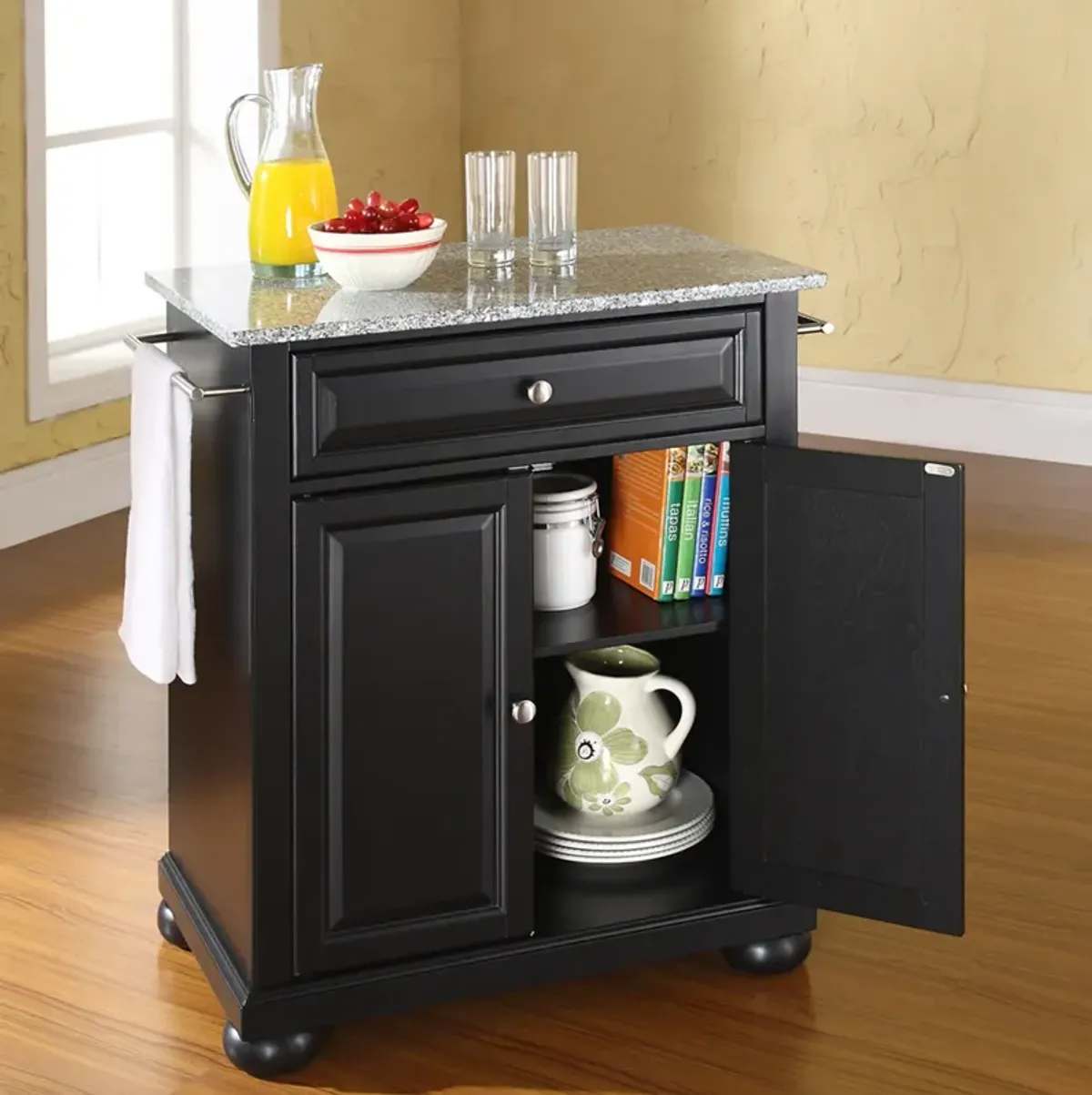 Alina Small Kitchen Island - Black/Gray Granite Top