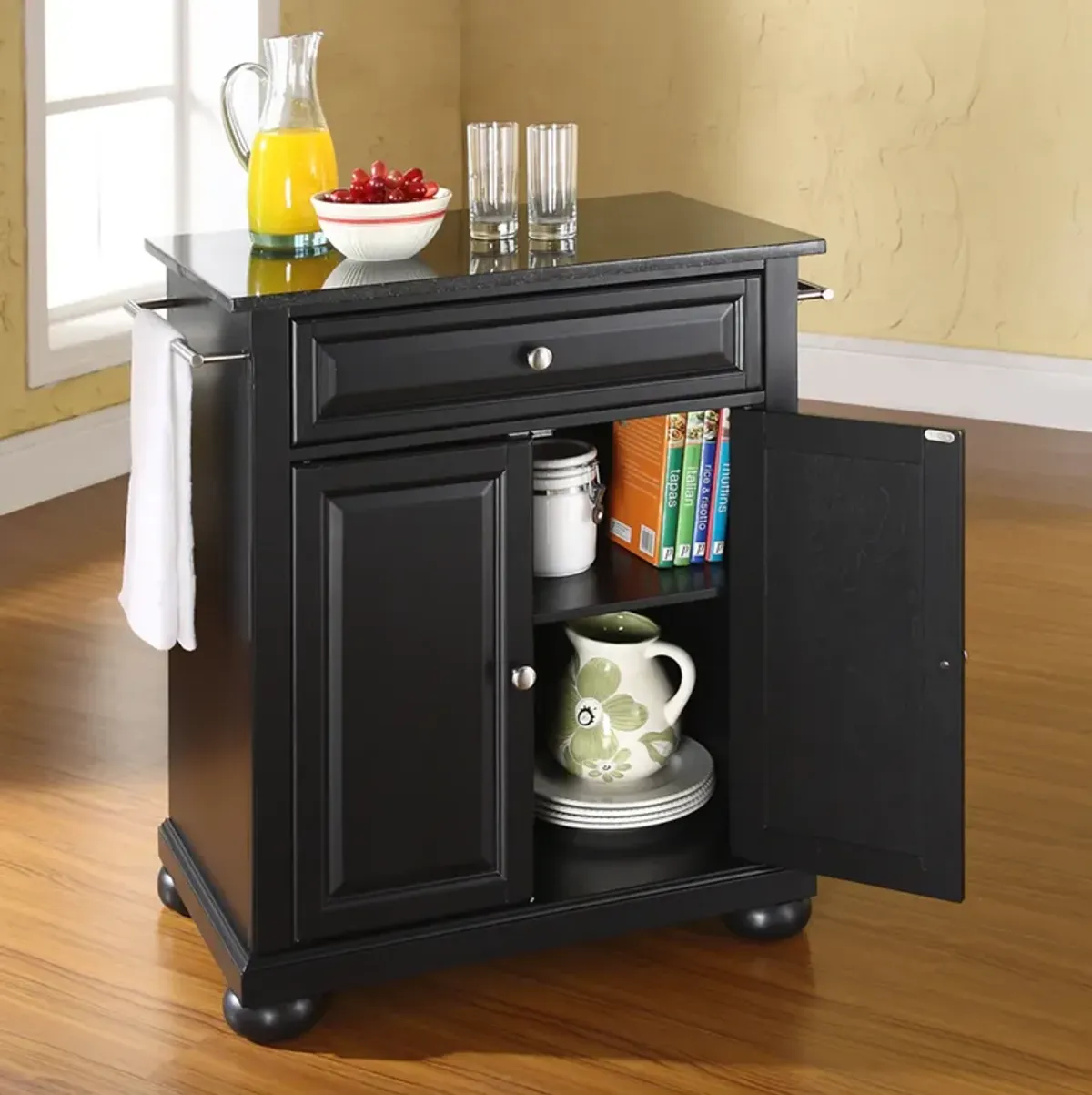 Alina Small Kitchen Island - Black/Black Granite Top