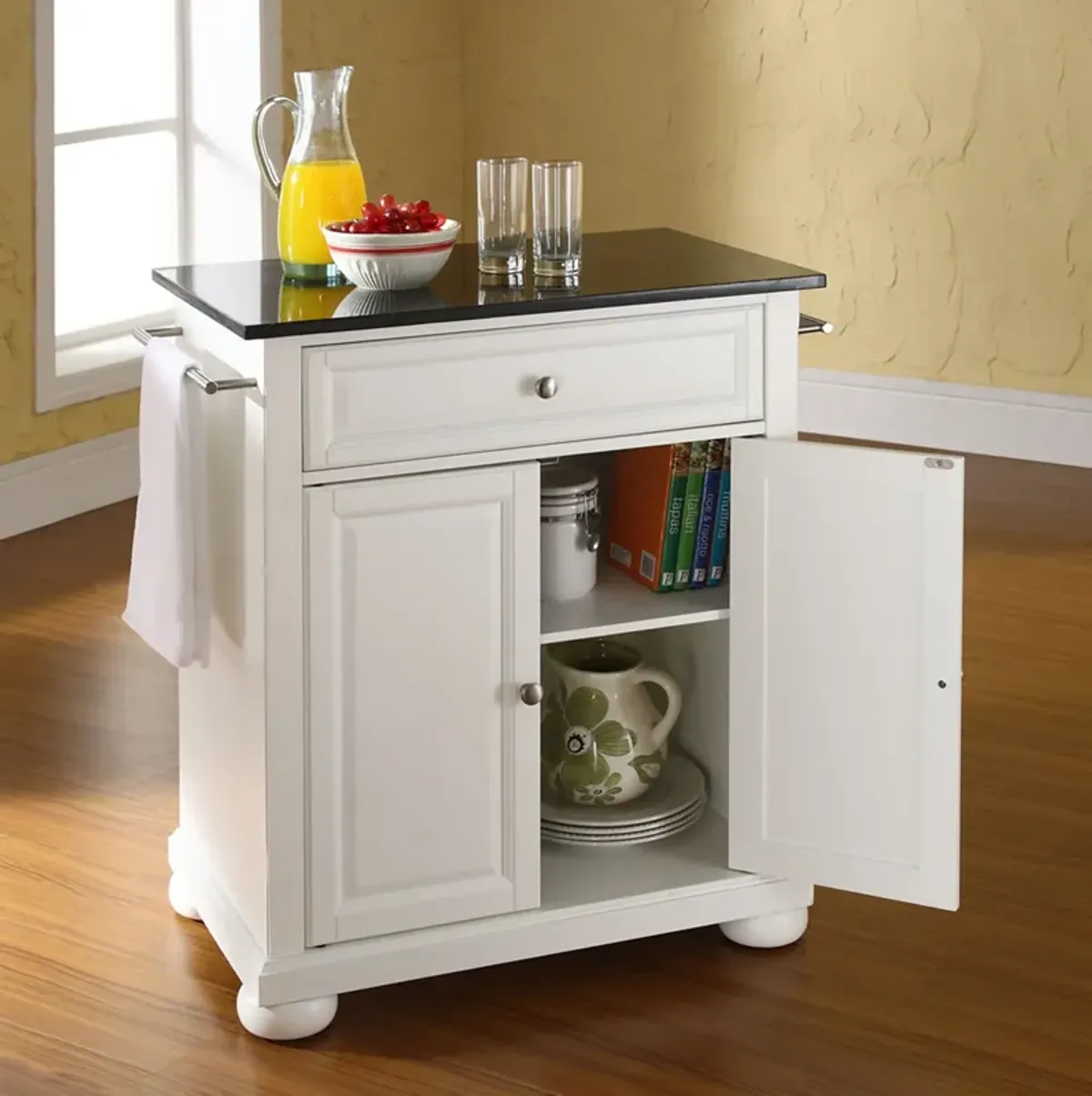 Alina Small Kitchen Island - White/Black Granite Top