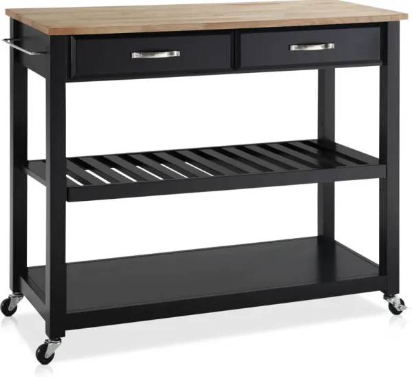 Elias Kitchen Cart - Black/Wood Top