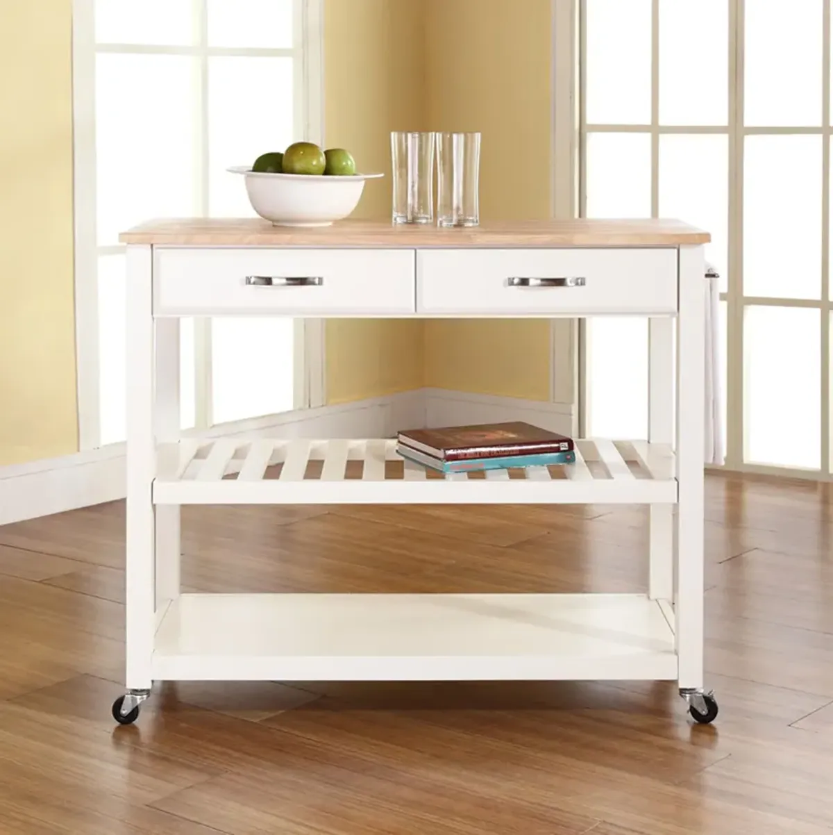 Elias Kitchen Cart  - White/Wood Top