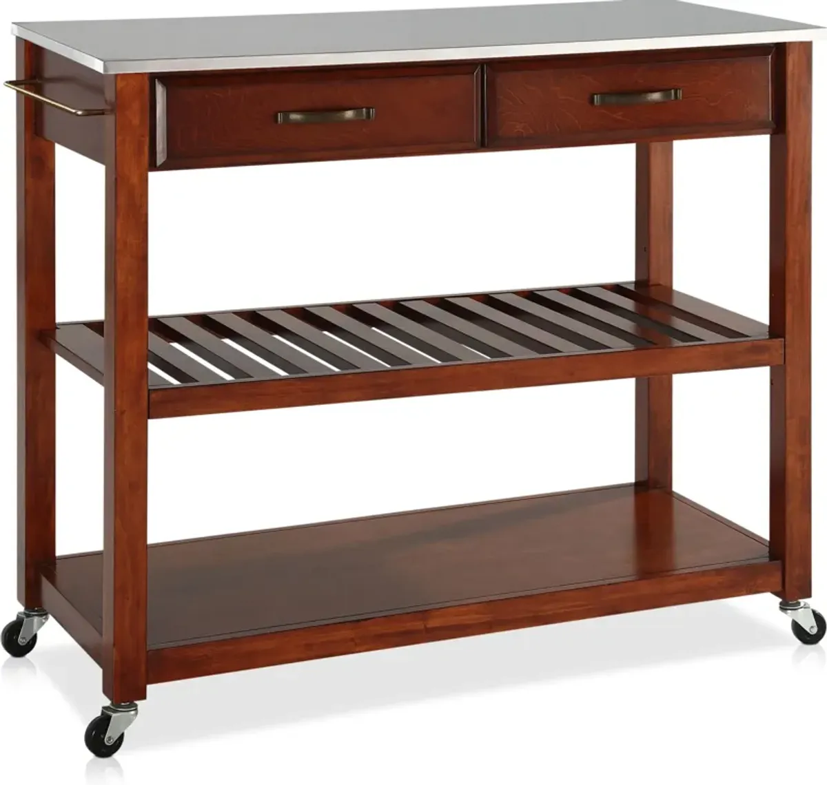 Elias Kitchen Cart  - Cherry/Stainless Steel Top