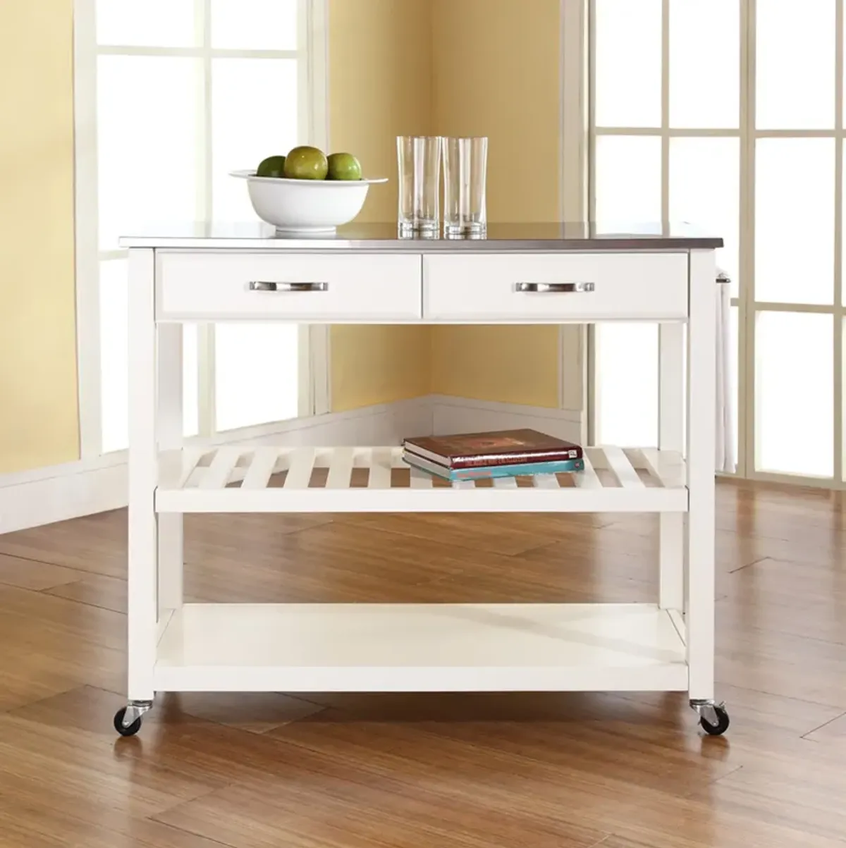 Elias Kitchen Cart  - White/Stainless Steel Top