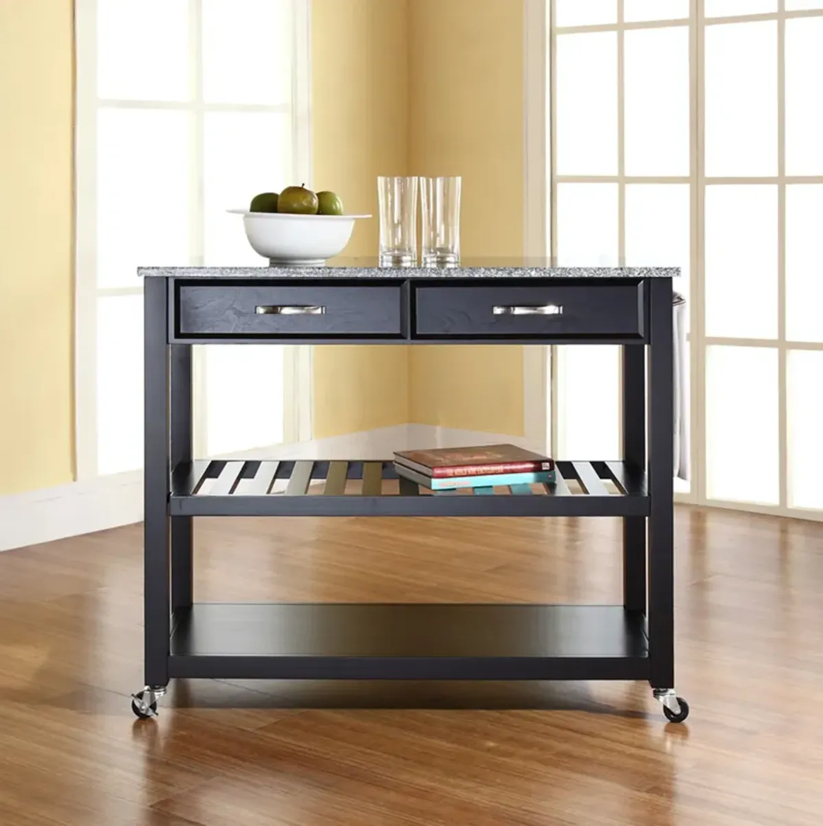 Elias Kitchen Cart - Black/Gray Granite Top