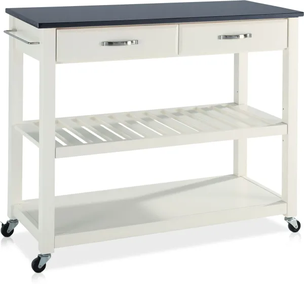 Elias Kitchen Cart  - White/Black Granite Top