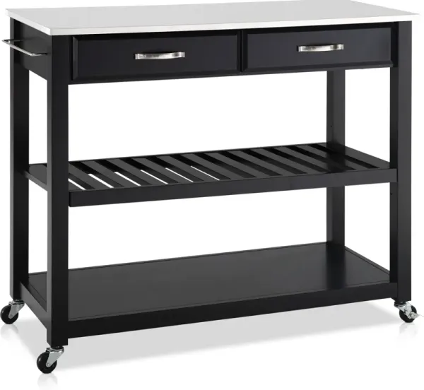 Elias Kitchen Cart - Black/White Granite Top