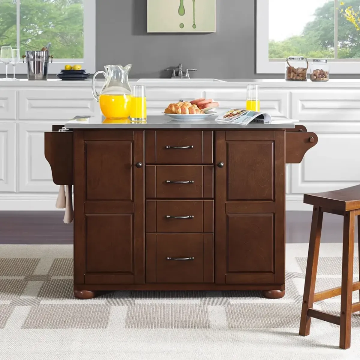 Ruth Kitchen Island - Mahogany/Stainless Steel Top