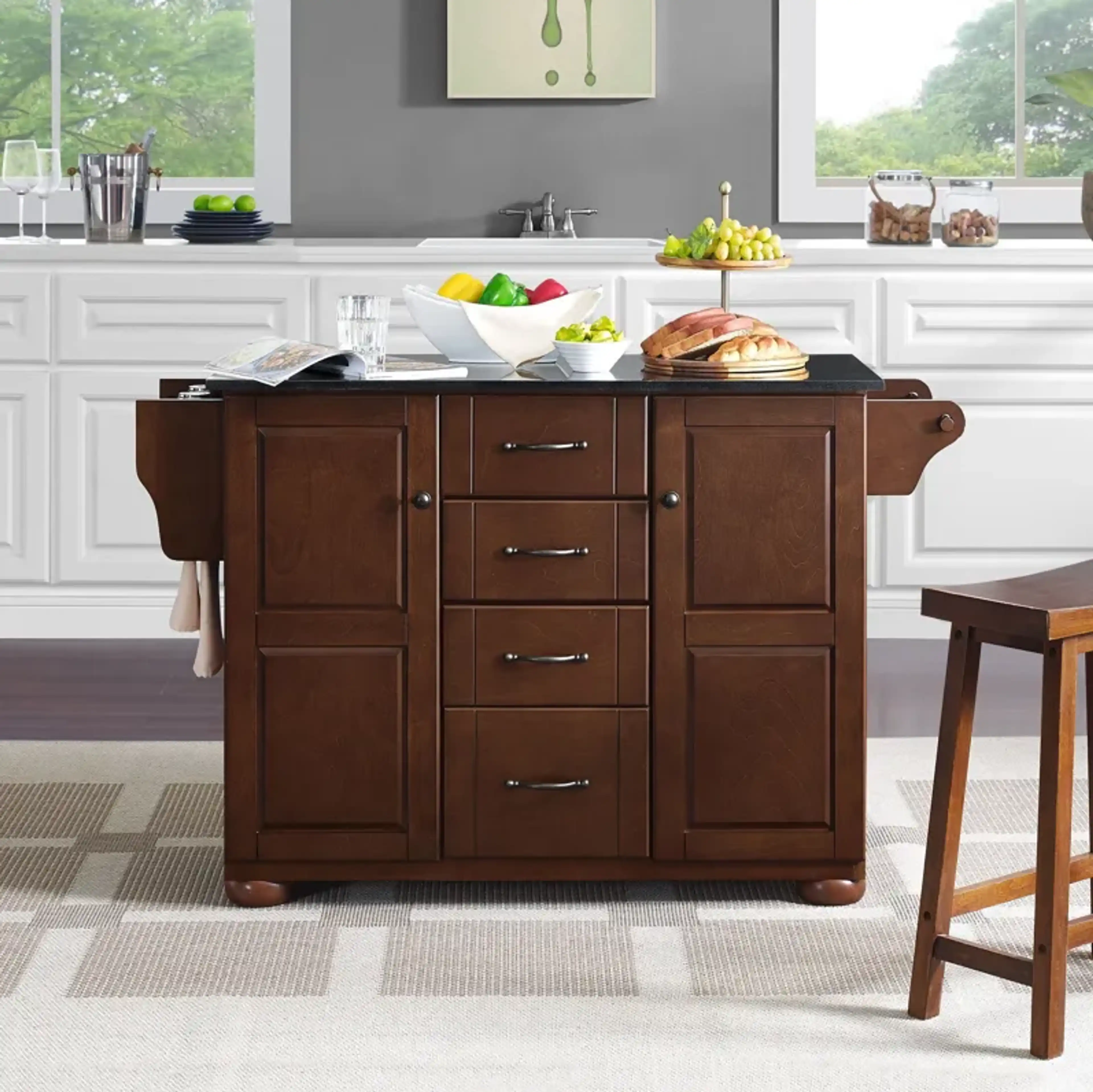 Ruth Kitchen Island Mahoganyblack Granite Top American Signature ...