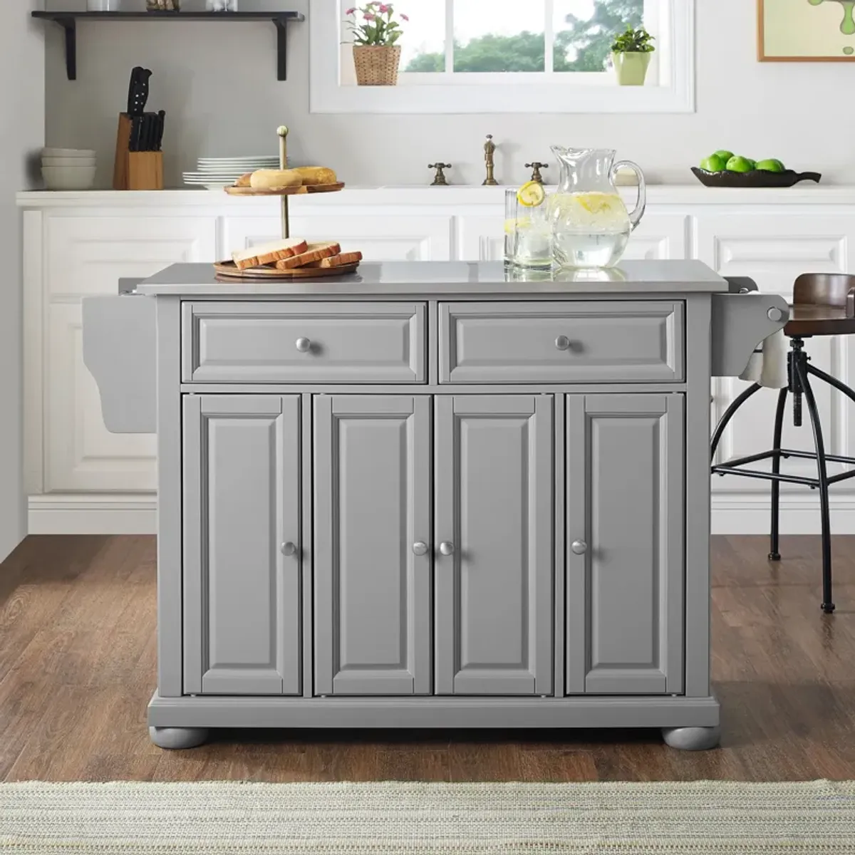 Alina Kitchen Island - Gray/Stainless Steel Top