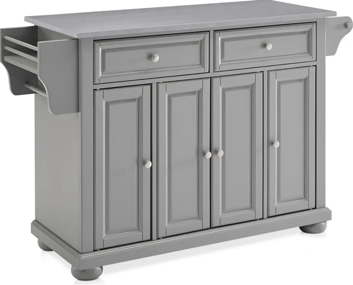 Alina Kitchen Island - Gray/Stainless Steel Top