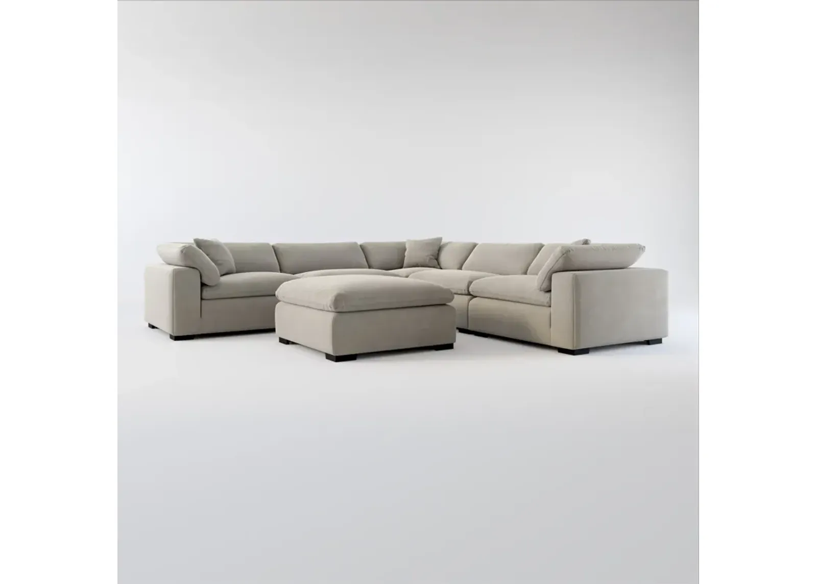 Plush Core Comfort 5-Piece Sectional and Ottoman -Abington Fog