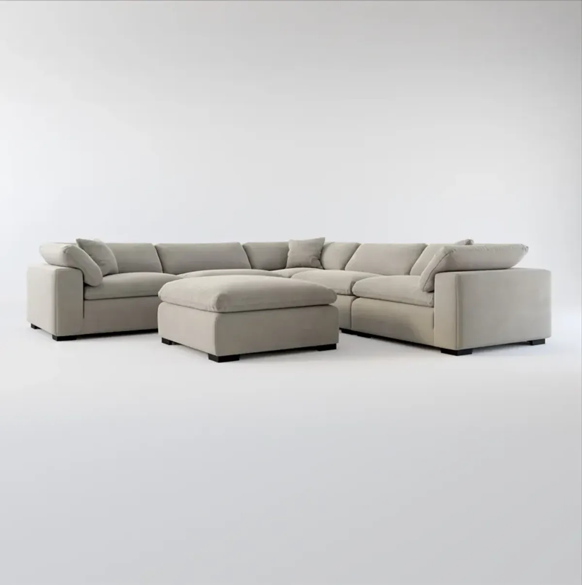 Plush Core Comfort 5-Piece Sectional and Ottoman -Abington Fog