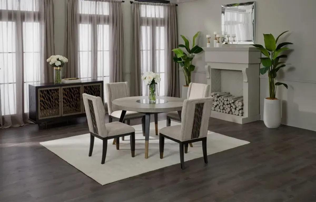 Olivia Round Dining Table and 4 Chairs- Pearl