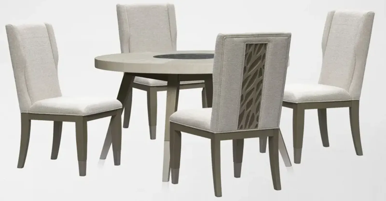 Olivia Round Dining Table and 4 Chairs- Pearl