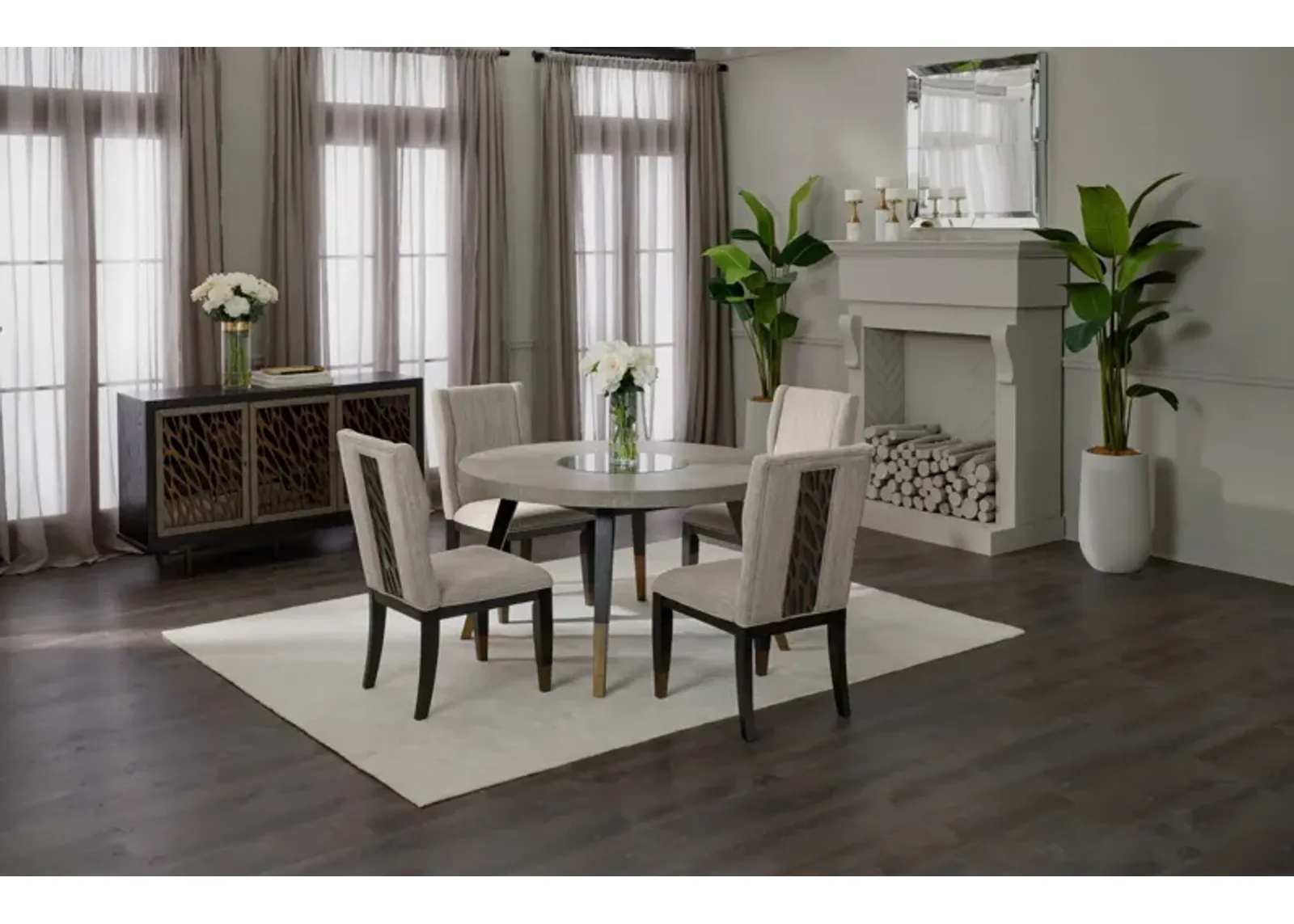 Olivia Round Dining Table and 4 Chairs- Ebony