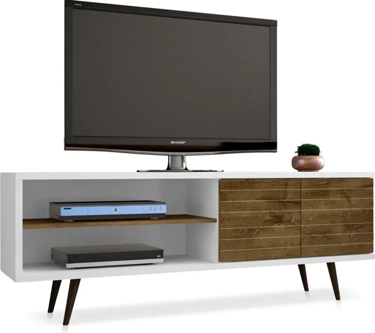 Webb 63" Mid-Century TV Stand - White/Brown