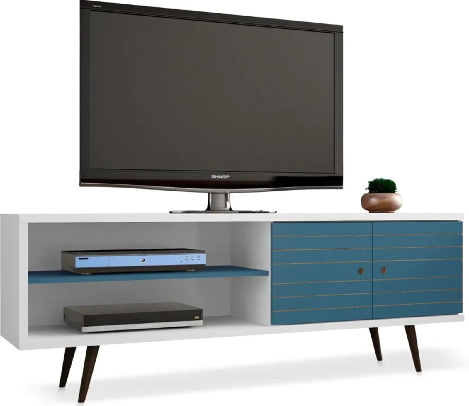 Webb 63" Mid-Century TV Stand - White/Aqua