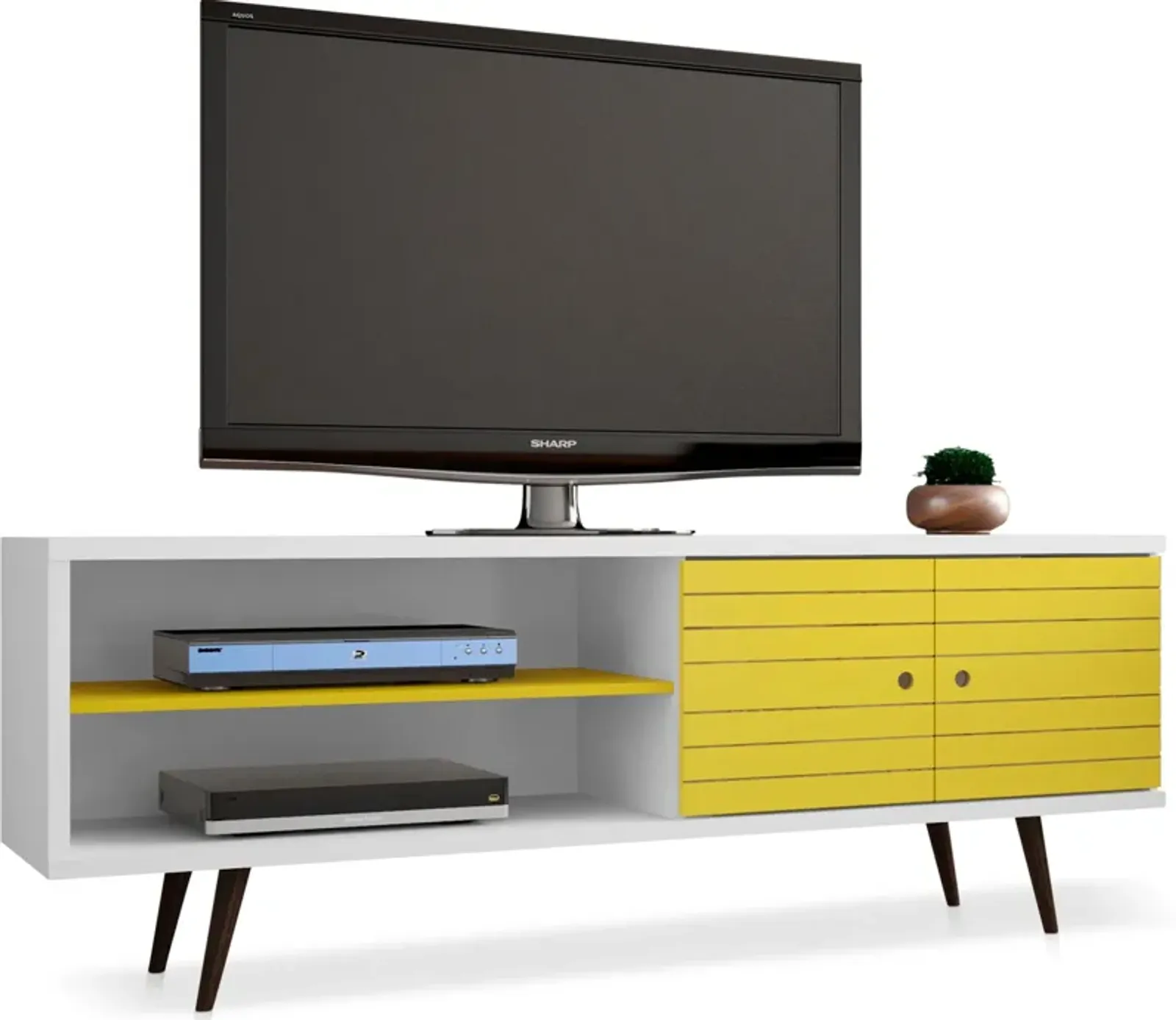 Webb 63" Mid-Century TV Stand - White/Yellow