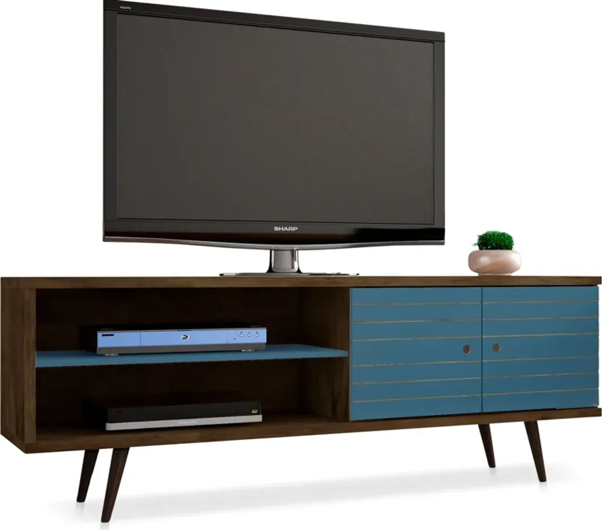 Webb 63" Mid-Century TV Stand - Brown/Aqua