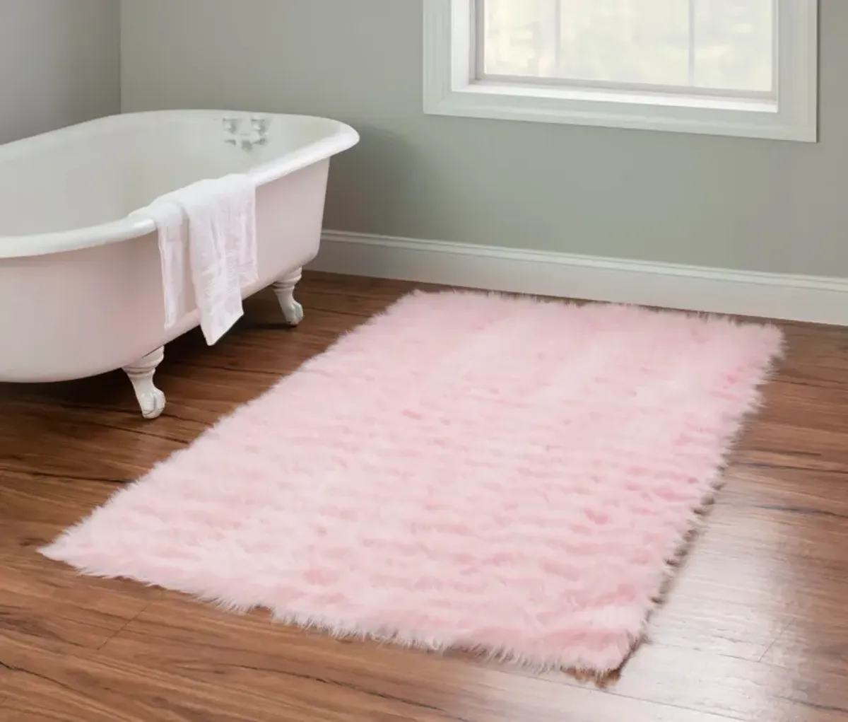 Faux Sheepskin 5 X 7 Area Rug - Pink