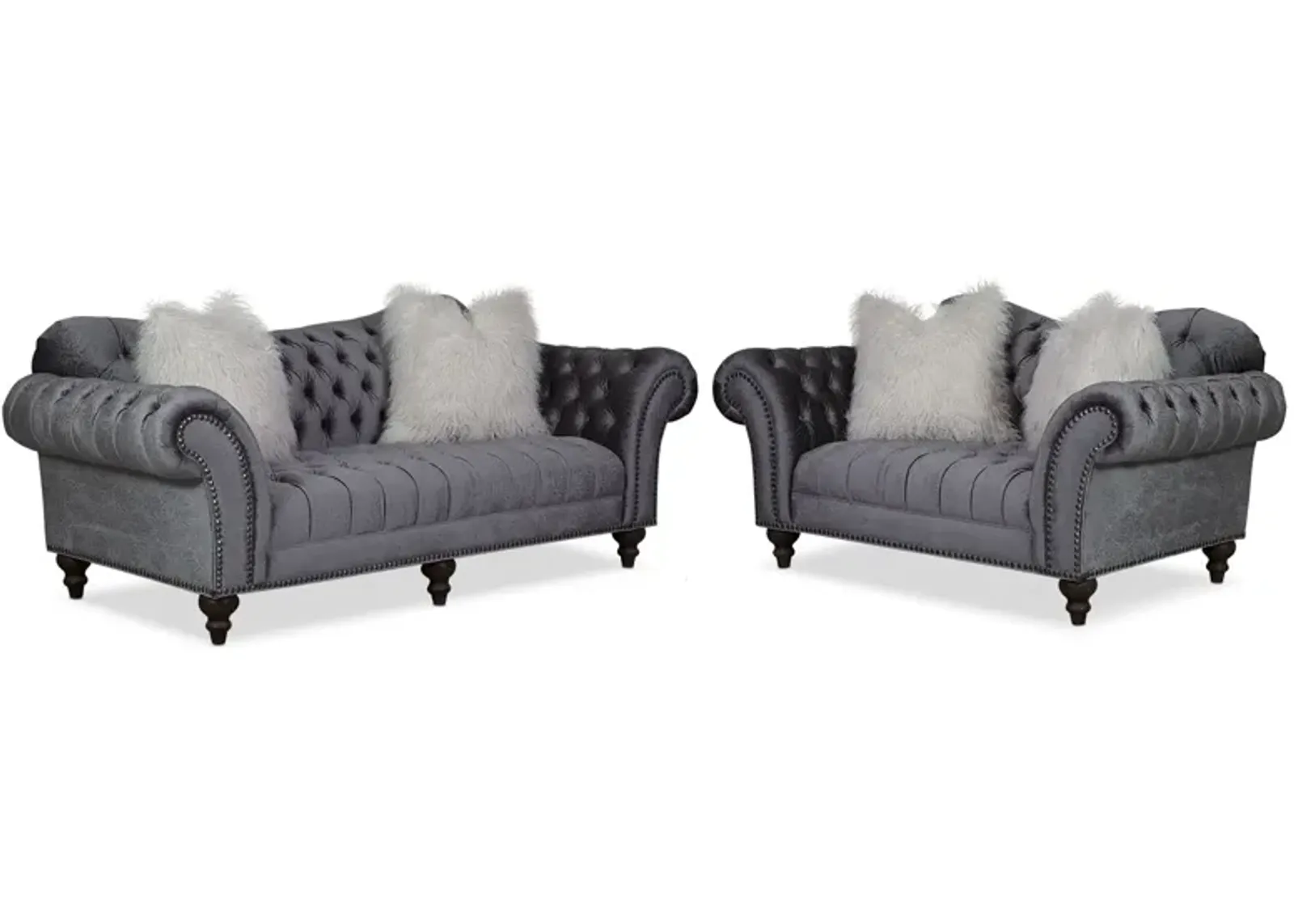 Brittney Sofa and Loveseat Set - Charcoal