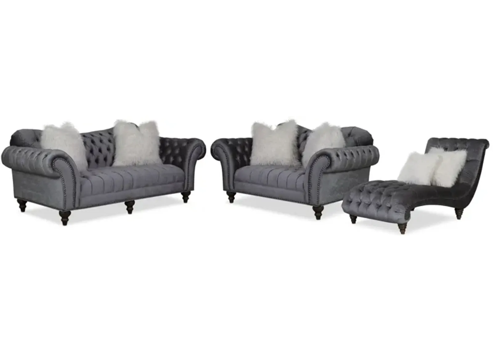 Brittney Sofa, Loveseat and Chaise Set - Charcoal