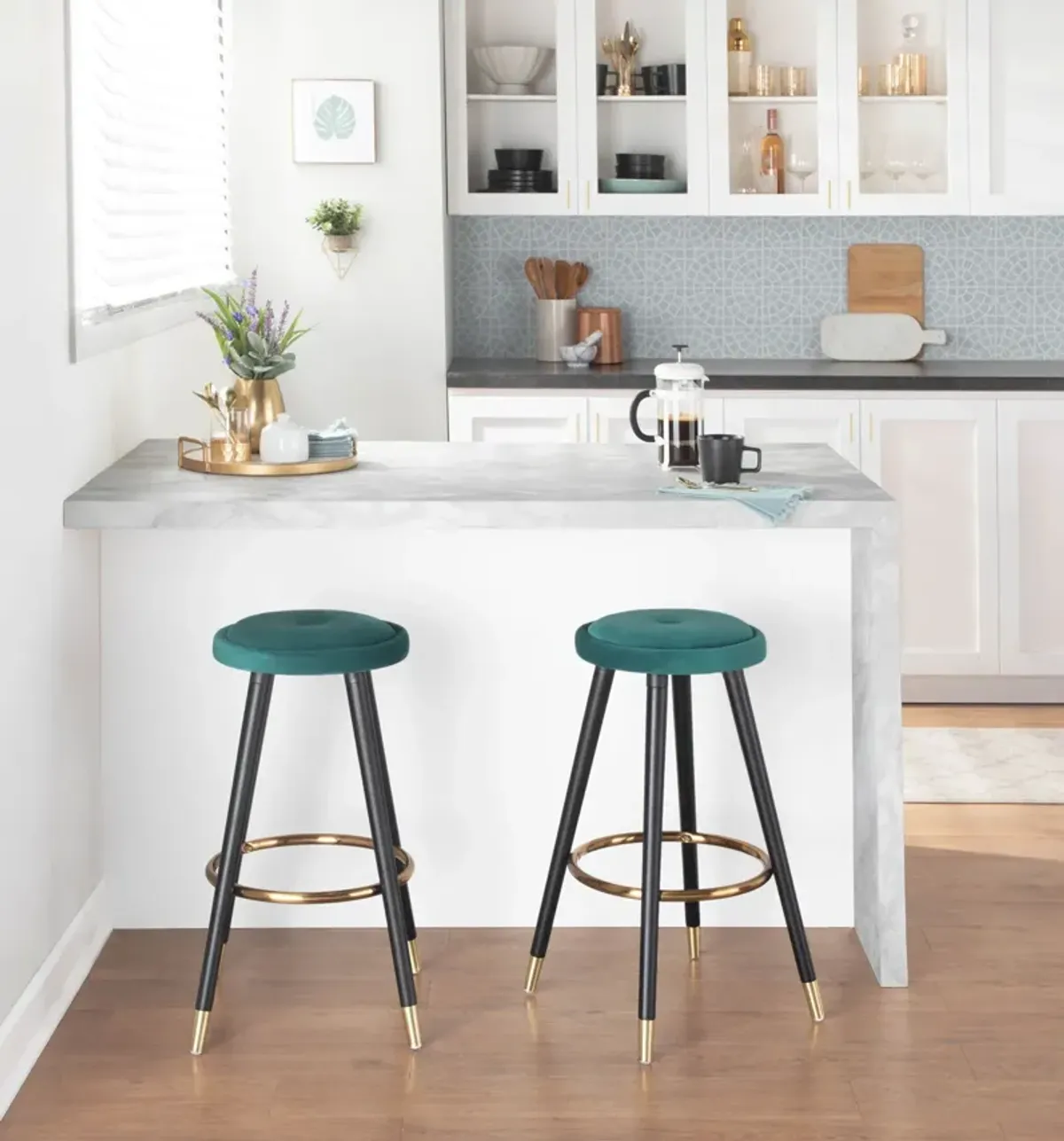 Portia Set Of 2 Counter-Height Stools - Green