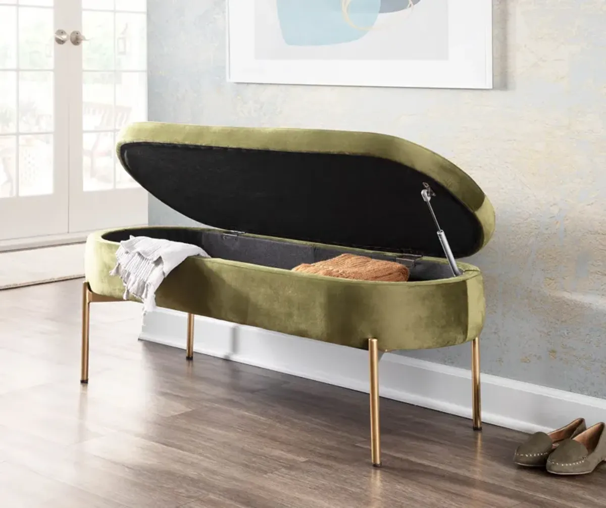 Rosen Storage Bench - Gold/Green Velvet