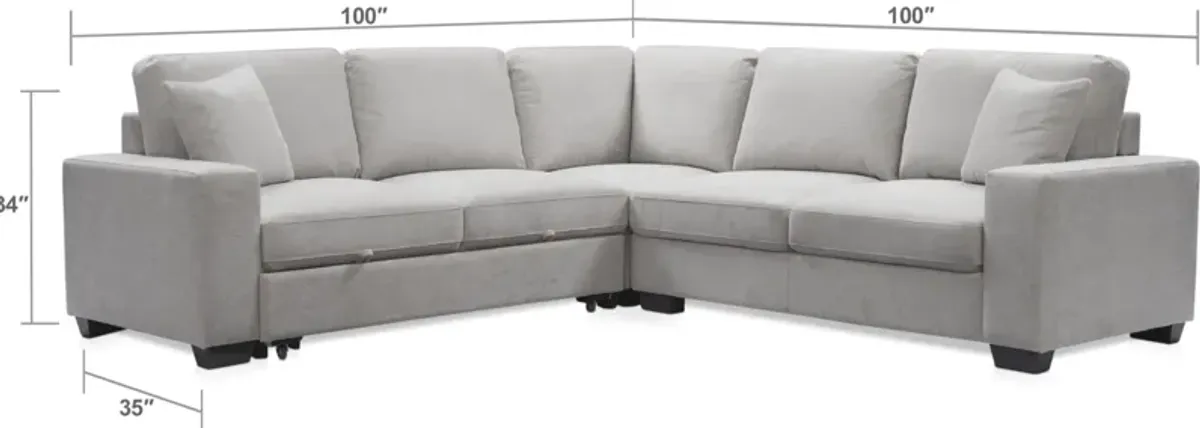 Milo 3-Piece Sleeper Sectional with Left-Facing Loveseat - Light Gray