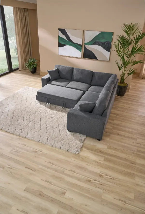 Milo 3-Piece Sleeper Sectional with Right-Facing Loveseat - Charcoal