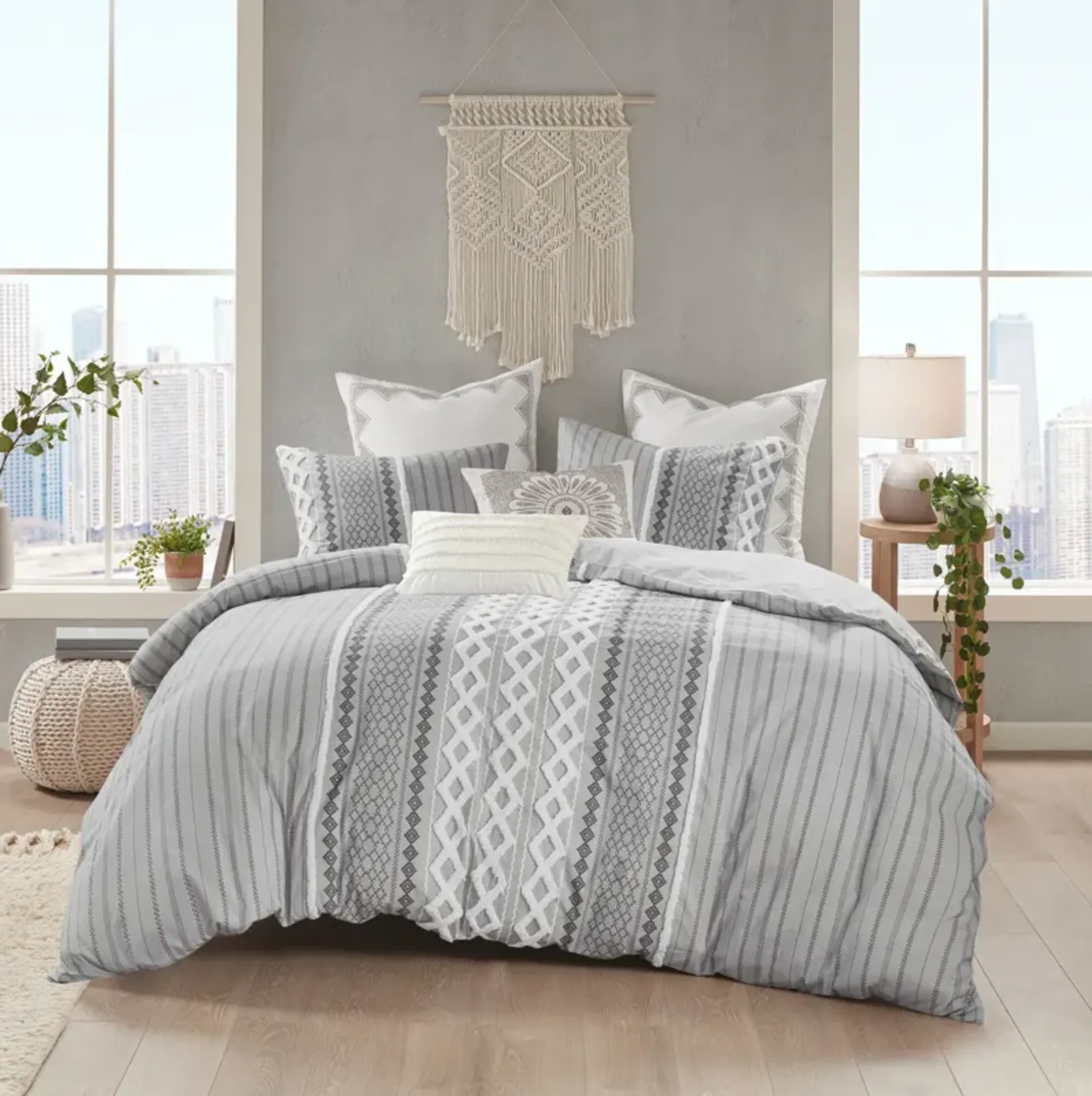 Amari Full/Queen Duvet Cover Set - Gray