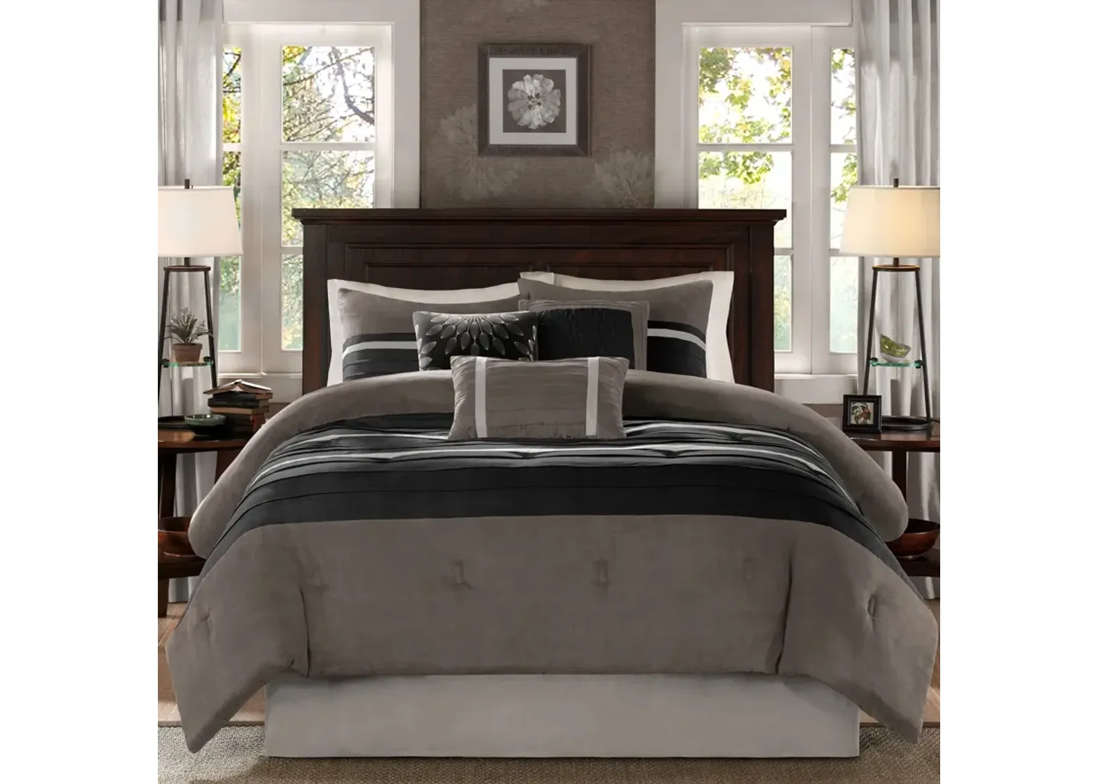 Louise California King Comforter Set-Gray