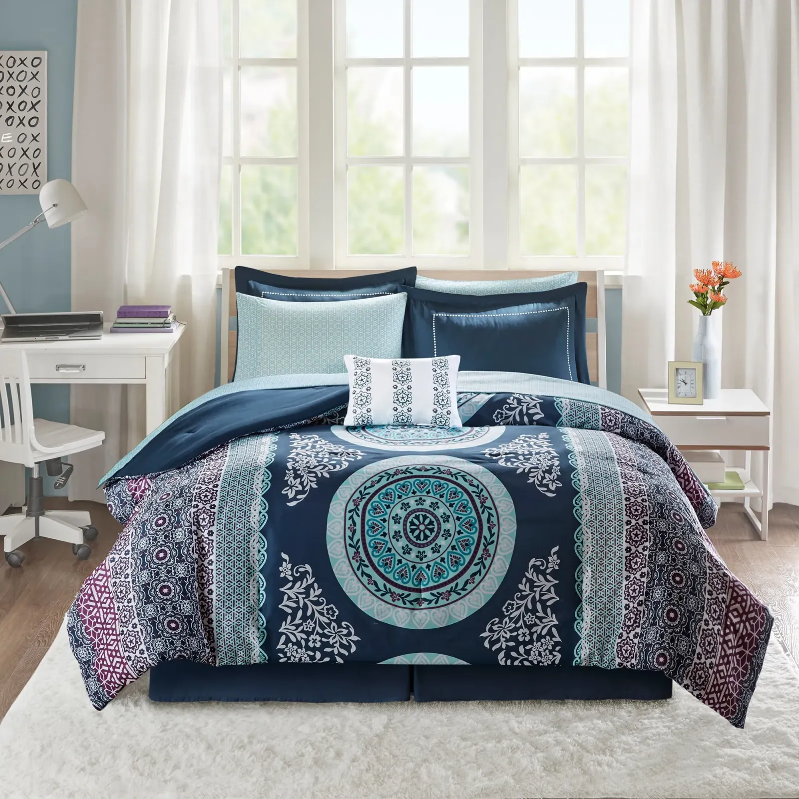 Carise Twin Comforter and Sheet Set - Blue