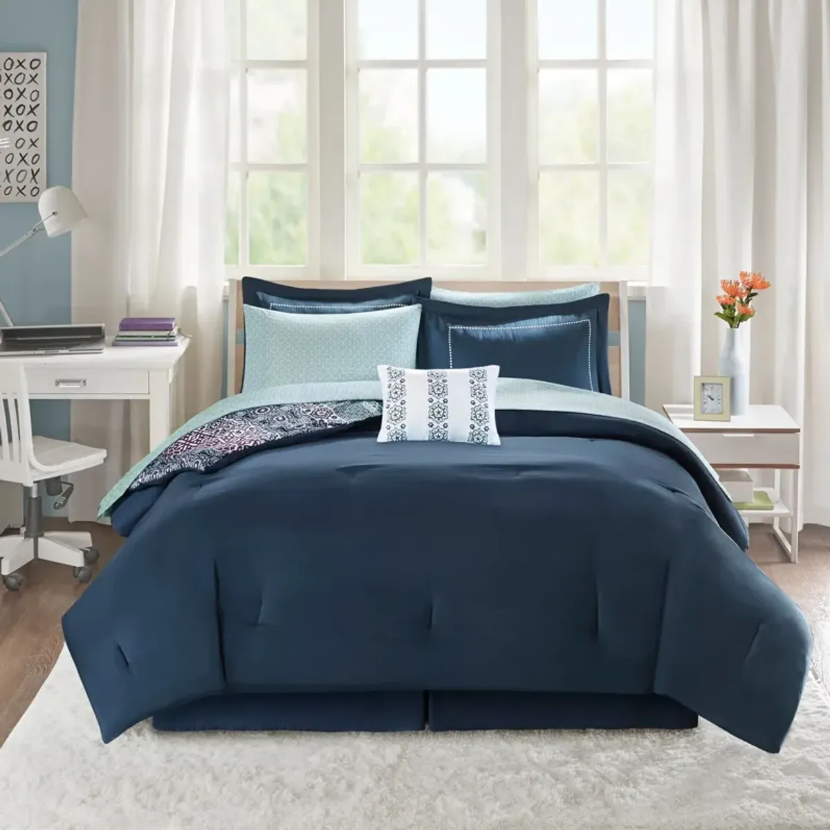 Carise Twin XL Comforter and Sheet Set - Blue