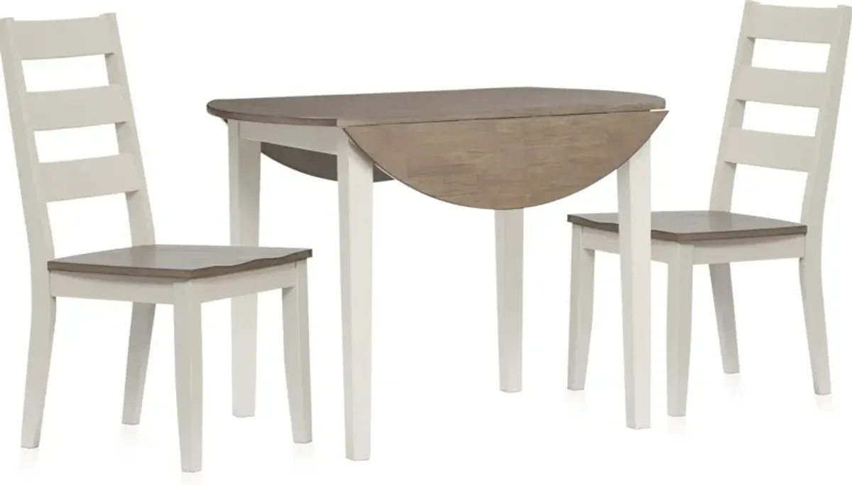 Maxwell Solid Wood Drop-Leaf Dining Table and 2 Chairs - Gray