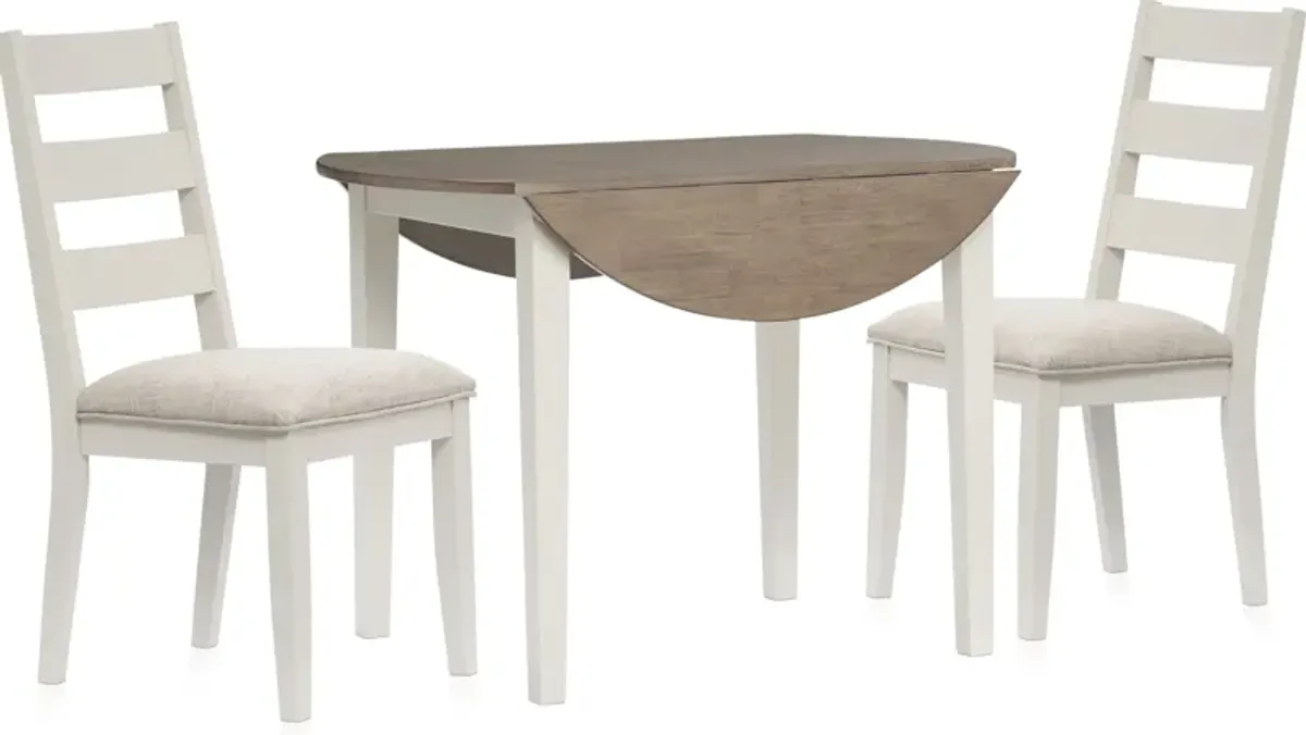 Maxwell Solid Wood Drop-Leaf Dining Table and 2 Upholstered Chairs - Gray