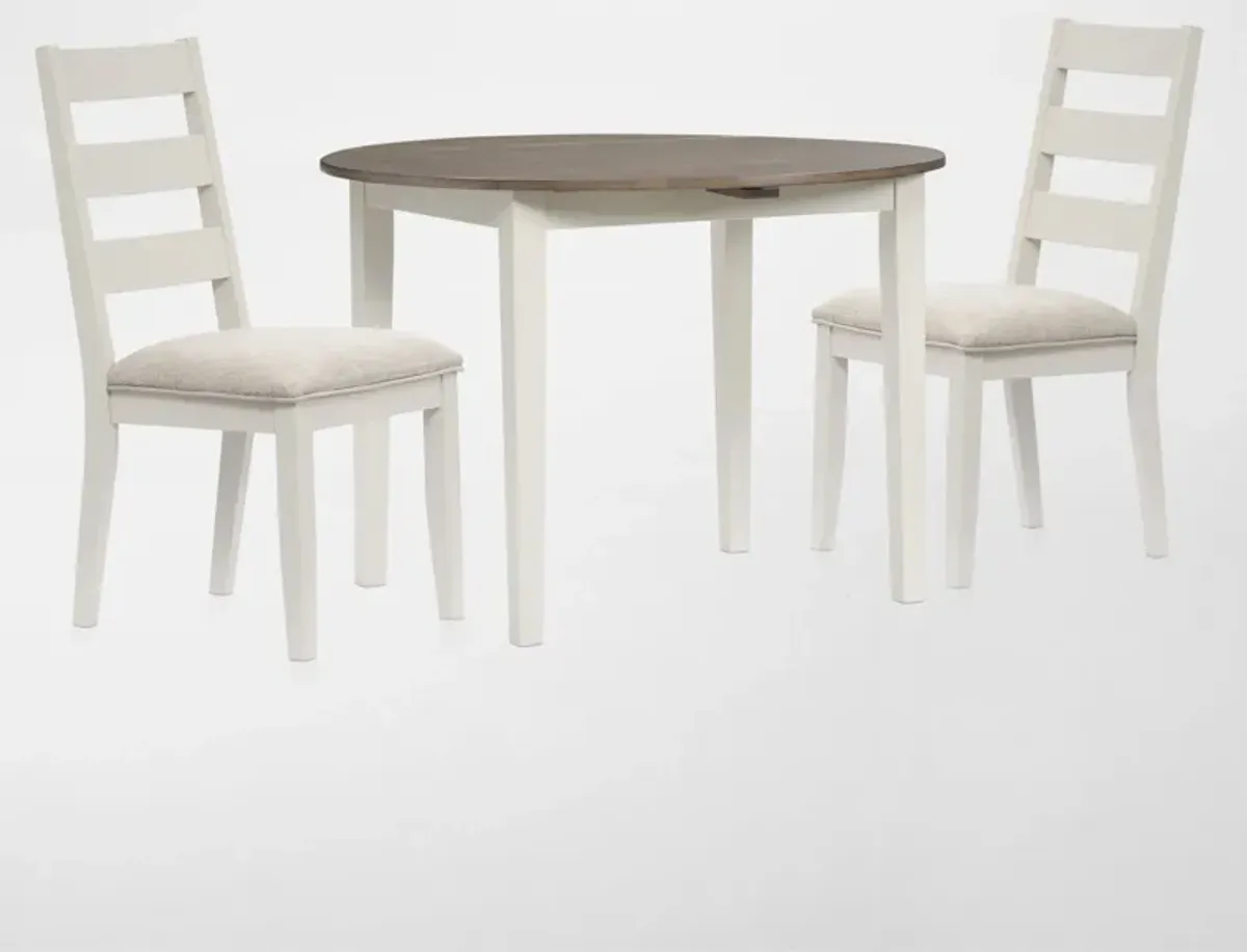 Maxwell Solid Wood Drop-Leaf Dining Table and 2 Upholstered Chairs - Gray