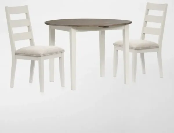 Maxwell Solid Wood Drop-Leaf Dining Table and 2 Upholstered Chairs - Gray