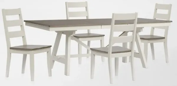 Maxwell Solid Wood Trestle Extendable Dining Table and 4 Chairs - Gray