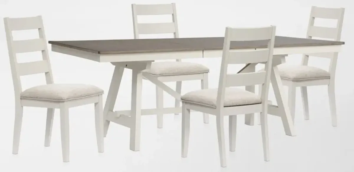 Maxwell Solid Wood Trestle Extendable Dining Table and 4 Upholstered Chairs - Gray